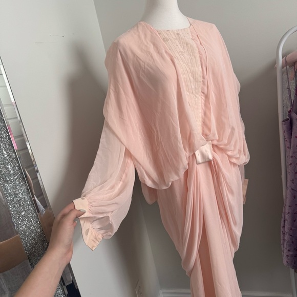 Vintage Blush Pink Draped Dress Dolman Sleeve, Dreamy Coquette 10 - Picture 7 of 9
